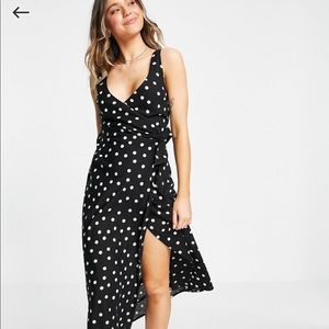 ASOS Design Linen Wrap Maxi Dress in Mono Spot Print